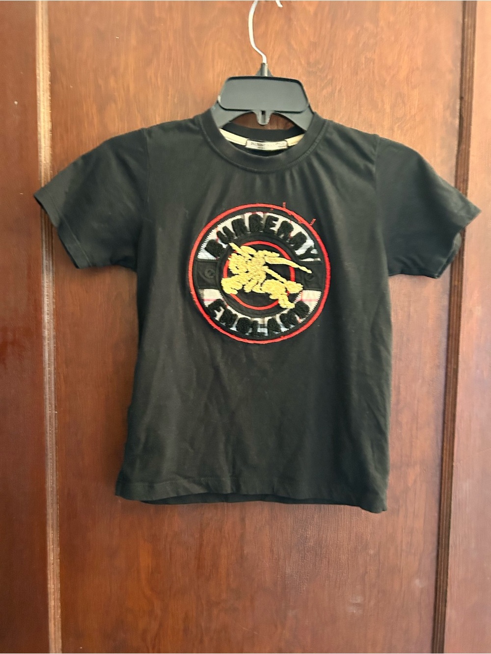 Burberry Black Kids Short Sleeve Tee with Red and Yellow Patch